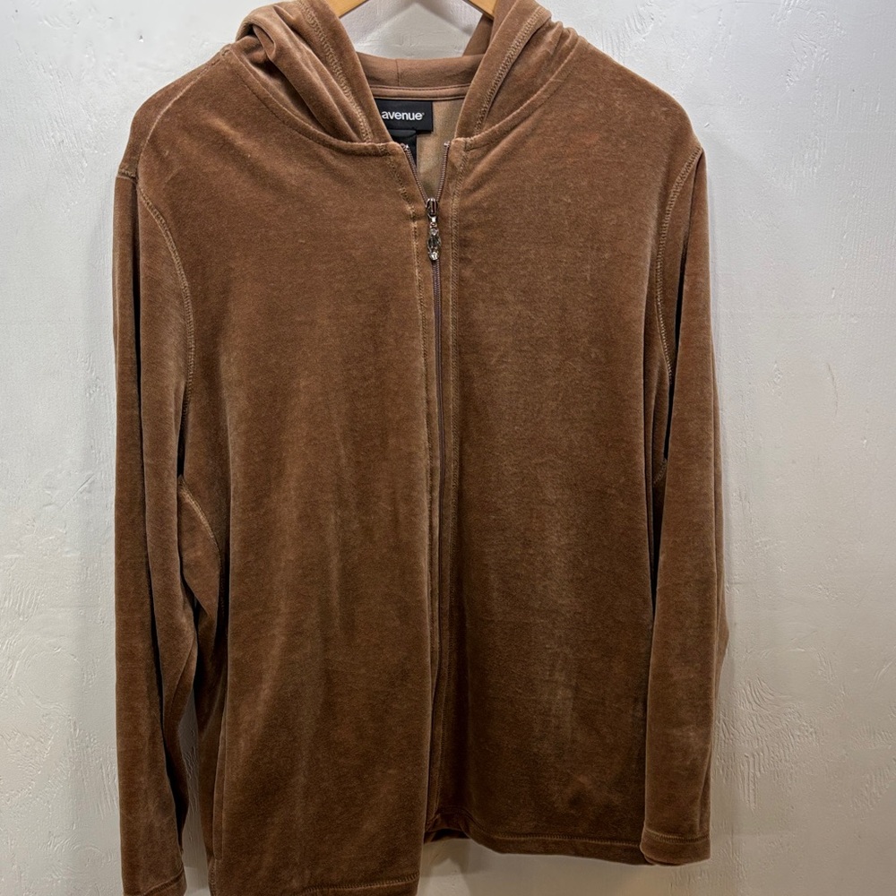 Avenue Y2k Brown Velour Zip-up Classic Hooded Vintage Track Jacket Size 18/20